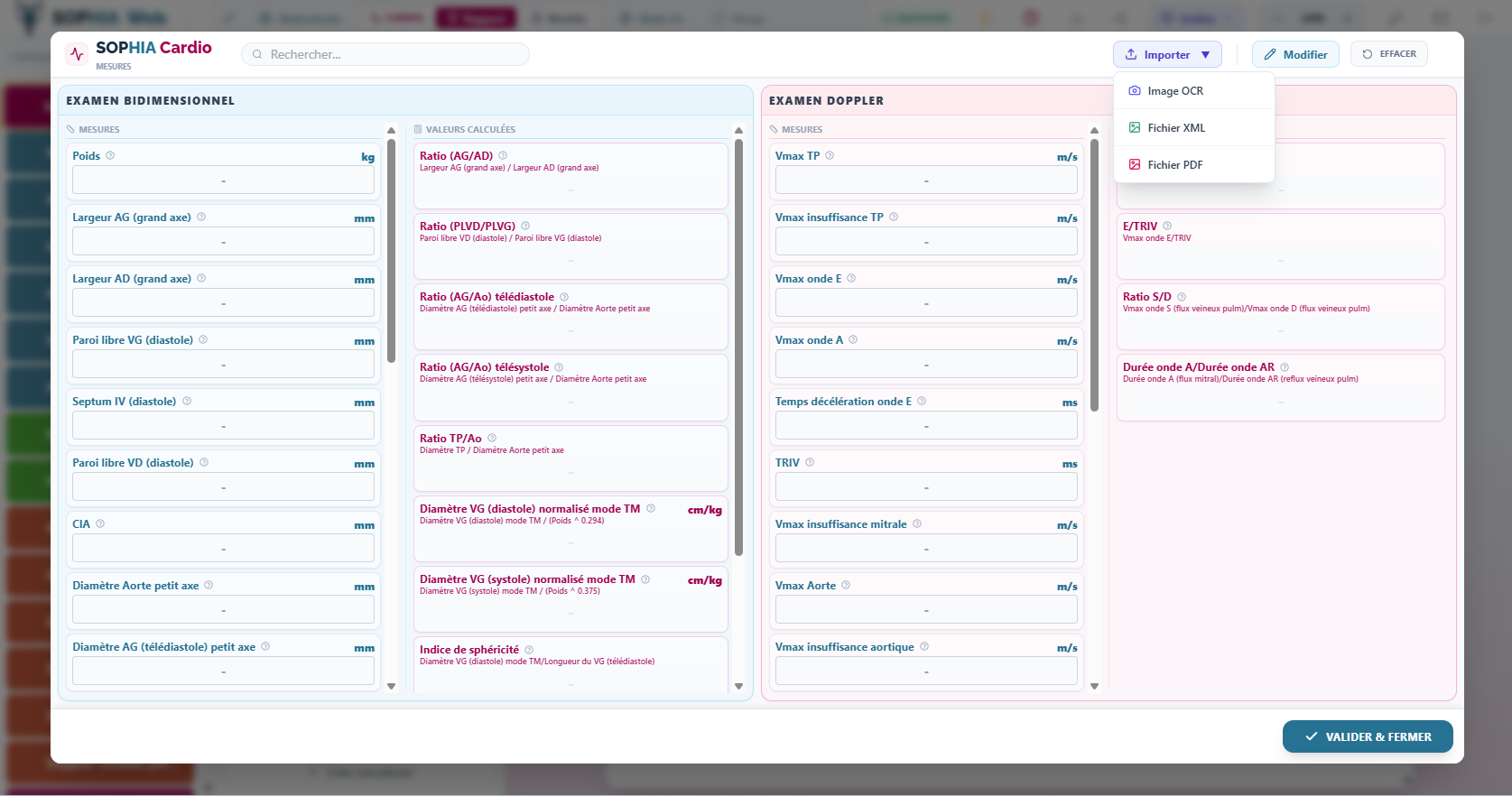 Interface Logiciel Vétérinaire SOPHIA - Module Cardio